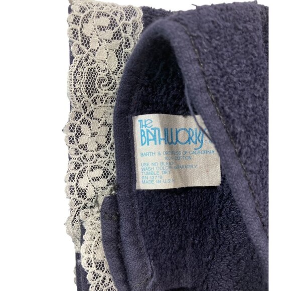 Vintage 90s Bath Towel Set Black Floral Lace Hand Fingertip Washcloth 80s USA - Picture 5 of 7